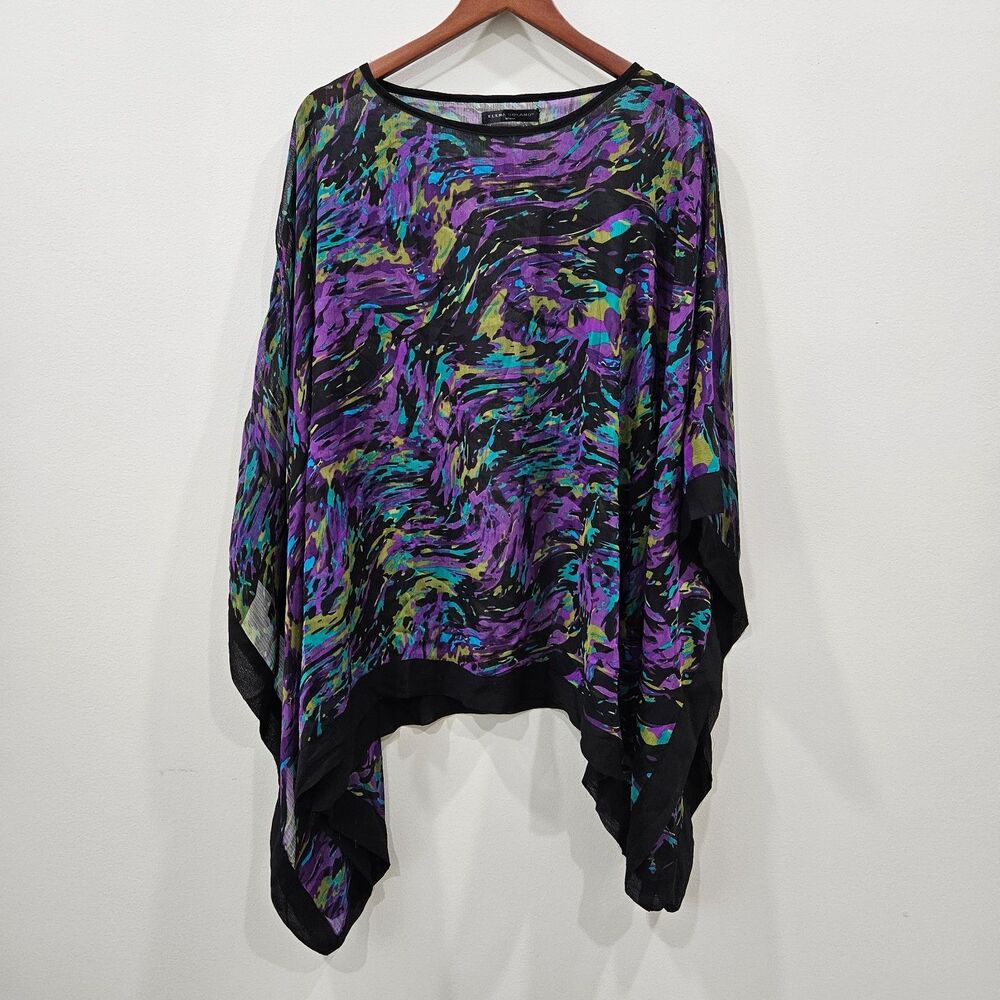Elena Solano Women Gauzy Poncho Top 2X Purple Black Dark Fairy Artsy Flowy Boho